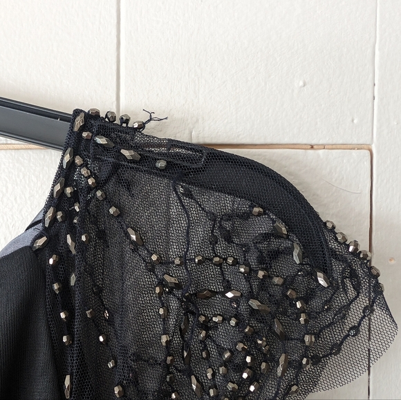 DJ -Jaz Women's Beaded Neck Cap Sleeve Evening Gown Size 12 Black NWT - Picture 7 of 8